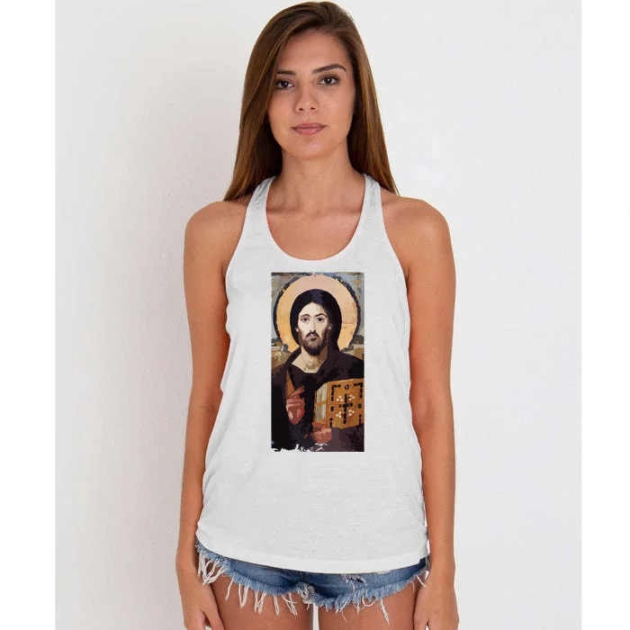 Jesus Christ Pantocrator Sinai Orthodox Christian Icon Gifts Women's Knotted Racerback Tank