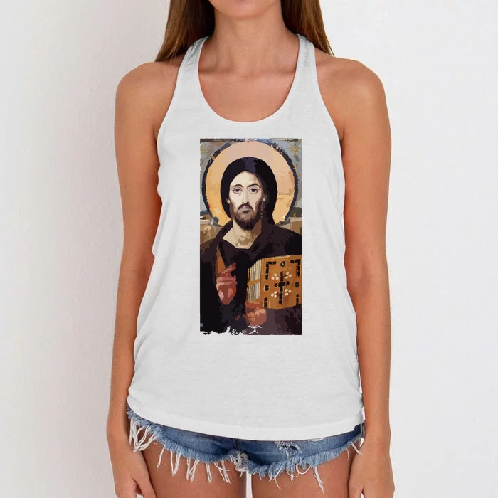 Jesus Christ Pantocrator Sinai Orthodox Christian Icon Gifts Women's Knotted Racerback Tank