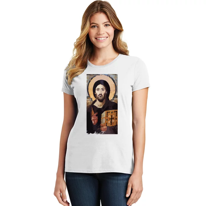 Jesus Christ Pantocrator Sinai Orthodox Christian Icon Gifts Women's T-Shirt