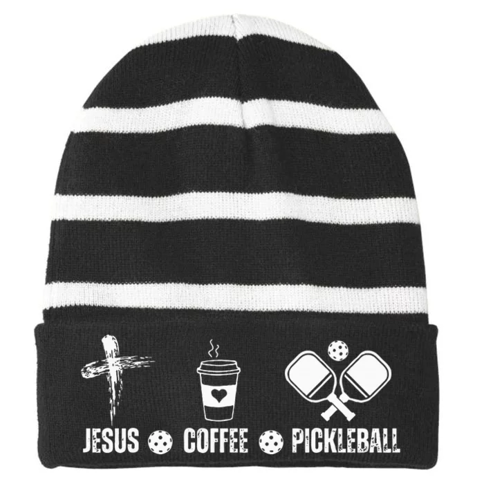 Jesus Coffee Pickleball Funny Christian Pickleball Lovers Striped Beanie with Solid Band