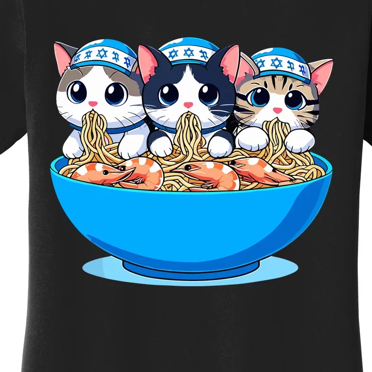 Jewish Cats Ramen Kitten Anime Cute Happy Hanukkah Women's T-Shirt