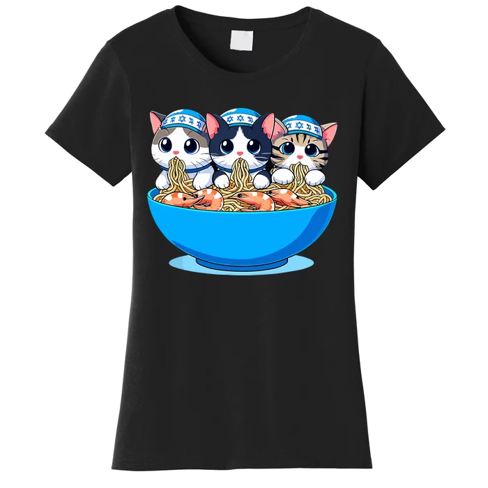 Jewish Cats Ramen Kitten Anime Cute Happy Hanukkah Women's T-Shirt