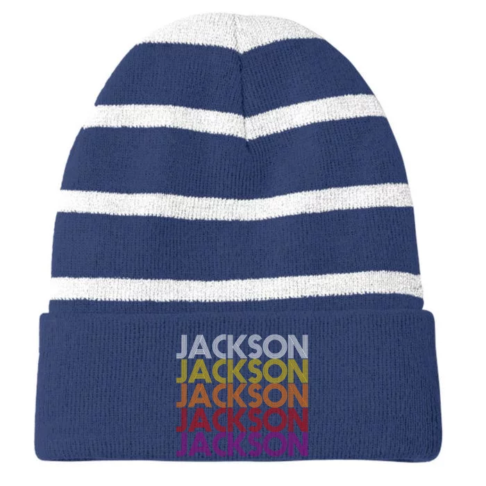 Jackson City Retro Striped Beanie with Solid Band