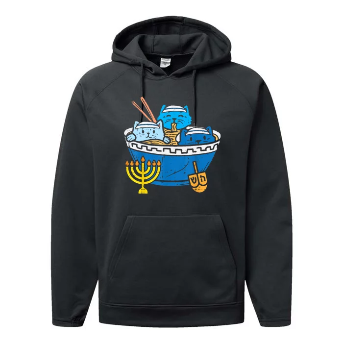 Jewish Cats Ramen Kitten Anime Hanukkah Pajamas Chanukah Performance Fleece Hoodie