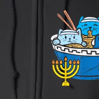 Jewish Cats Ramen Kitten Anime Hanukkah Pajamas Chanukah Full Zip Hoodie