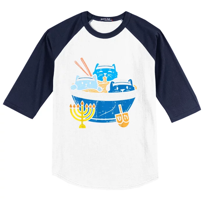 Jewish Cats Ramen Kitten Anime Hanukkah Pajamas Chanukah Baseball Sleeve Shirt