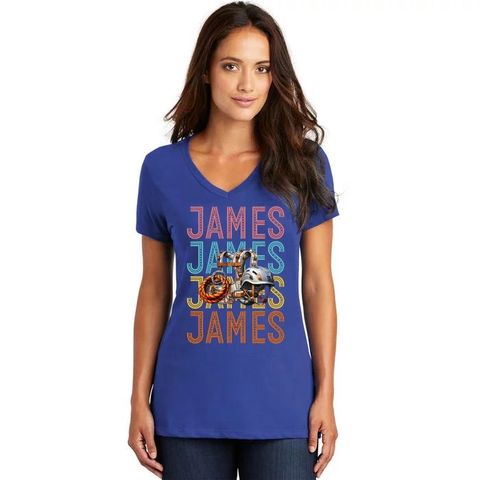 James Custom Rock Climbing Hobbyist Gift Women's V-Neck T-Shirt