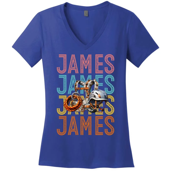 James Custom Rock Climbing Hobbyist Gift Women's V-Neck T-Shirt