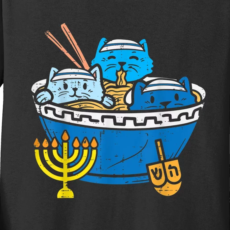 Jewish Cats Ra Kitten Anime Happy Hanukkah Pajamas Chanukah PJs Kids Long Sleeve Shirt