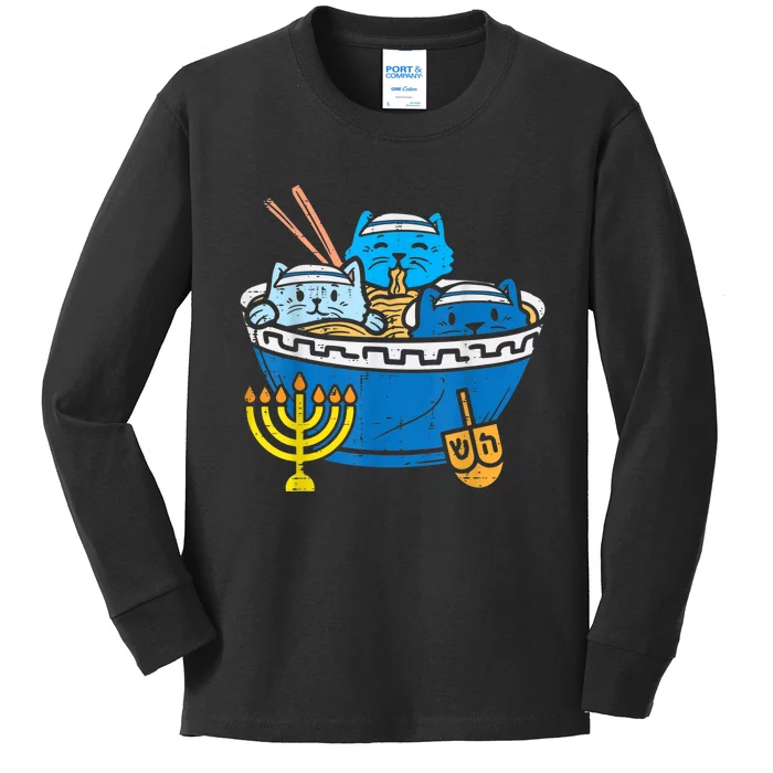 Jewish Cats Ra Kitten Anime Happy Hanukkah Pajamas Chanukah PJs Kids Long Sleeve Shirt