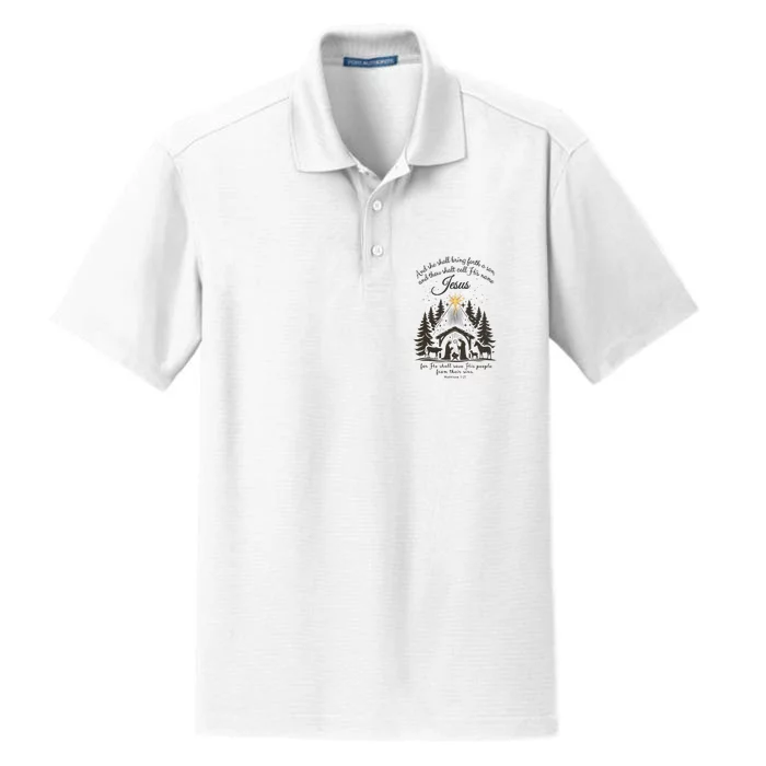 Jesus Christmas She Shall Bring Forth A Son Nativity Scene Dry Zone Grid Performance Polo