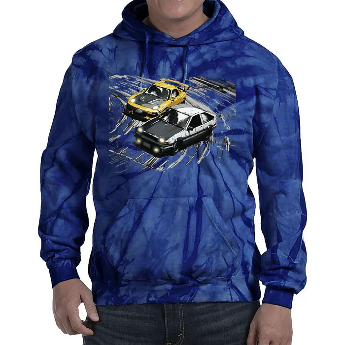 JDM Car Street Drift Race 86 VS FD Anime Style Tie Dye Hoodie