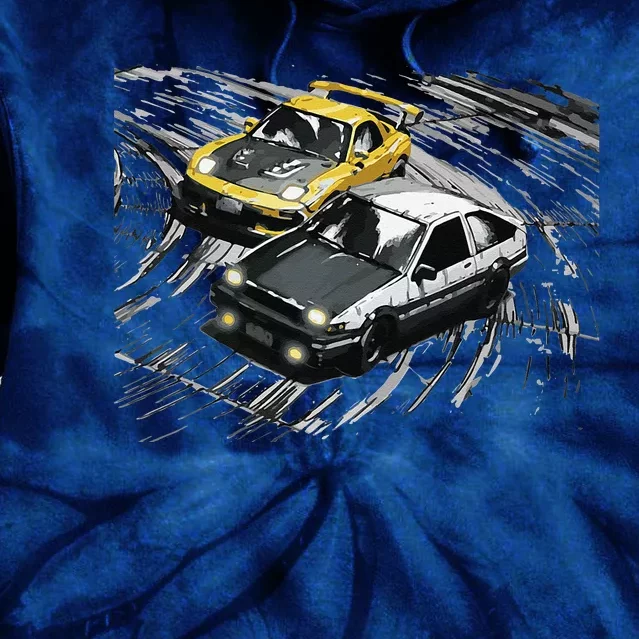 JDM Car Street Drift Race 86 VS FD Anime Style Tie Dye Hoodie