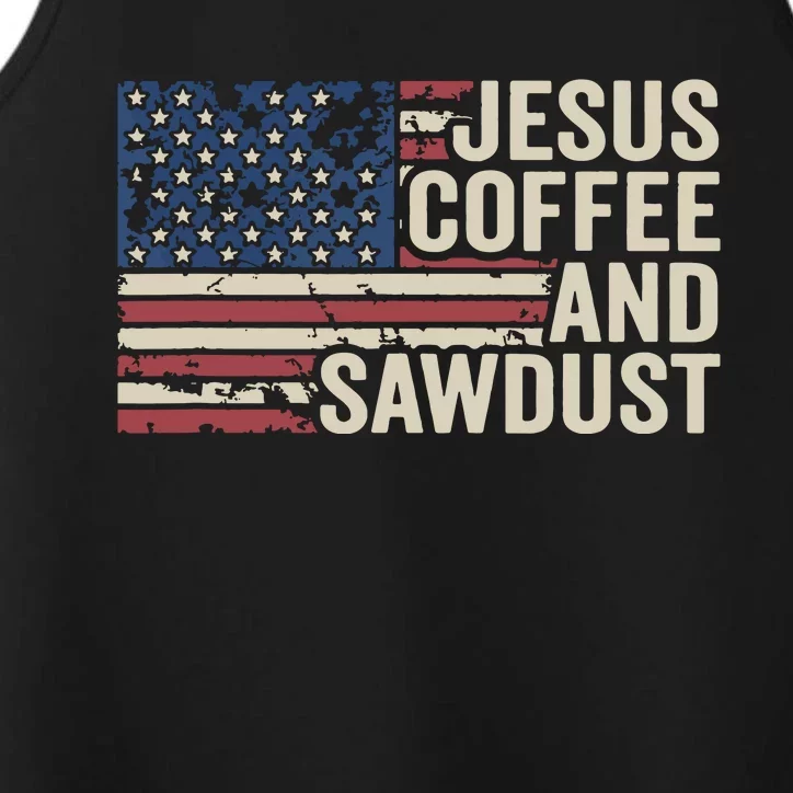 Jesus Coffee Sawdust Christian Carpenter Woodworking USA Performance Tank