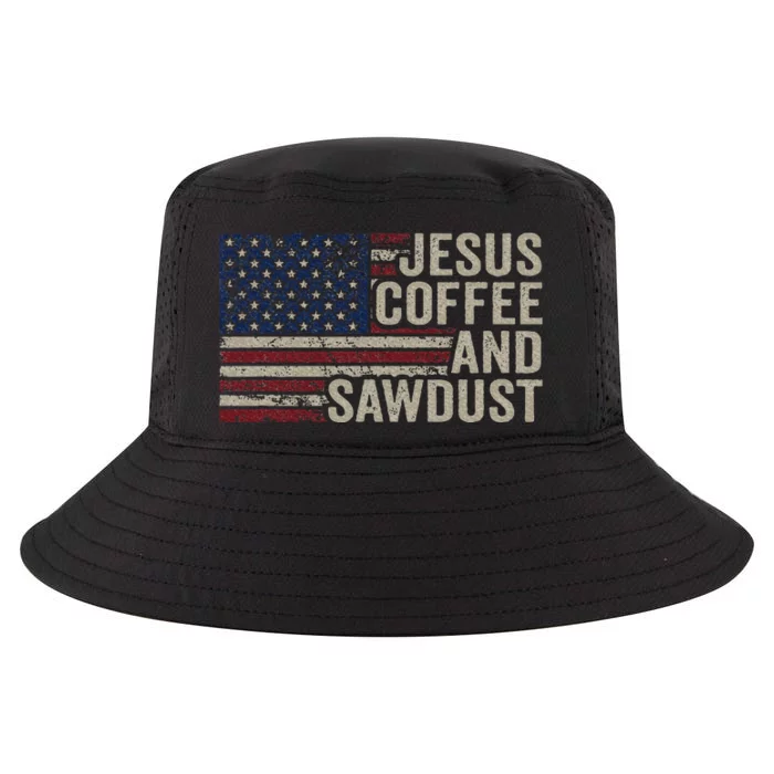 Jesus Coffee & Sawdust Christian Carpenter Woodworking Usa Cool Comfort Performance Bucket Hat