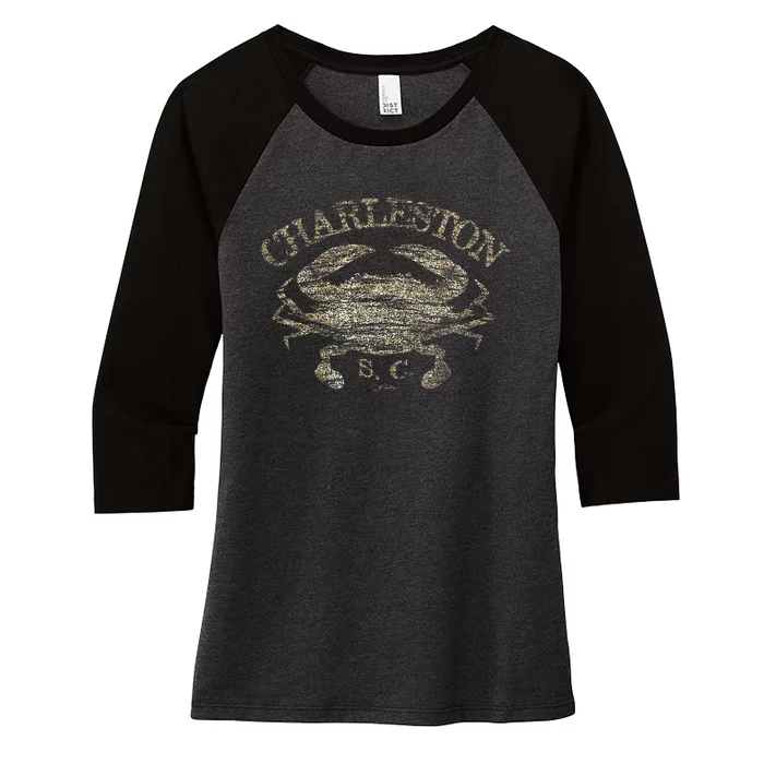 JCombs Charleston SC Atlantic Blue Crab Women's Tri-Blend 3/4-Sleeve Raglan Shirt