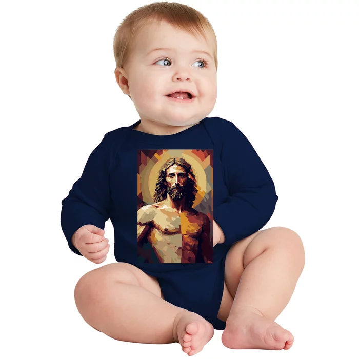 Jesus Christ Stained Glass Art Baby Long Sleeve Bodysuit