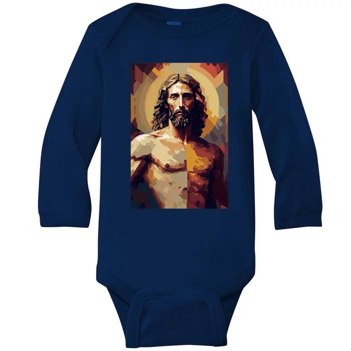 Jesus Christ Stained Glass Art Baby Long Sleeve Bodysuit