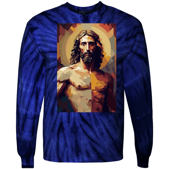 Jesus Christ Stained Glass Art Tie-Dye Long Sleeve Shirt