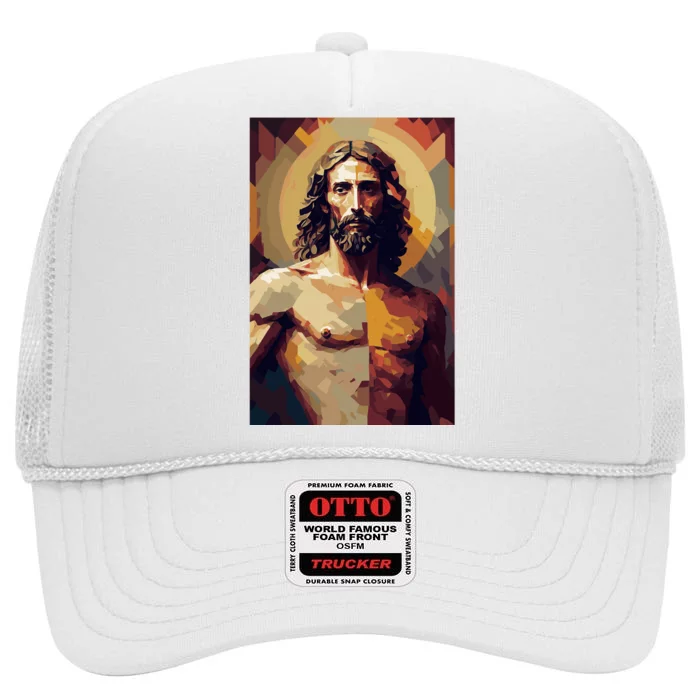 Jesus Christ Stained Glass Art High Crown Mesh Trucker Hat