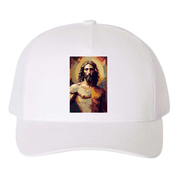 Jesus Christ Stained Glass Art Yupoong Adult 5-Panel Trucker Hat