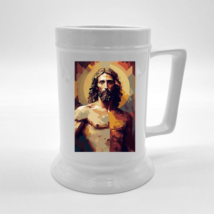 Jesus Christ Stained Glass Art Front & Back Beer Stein