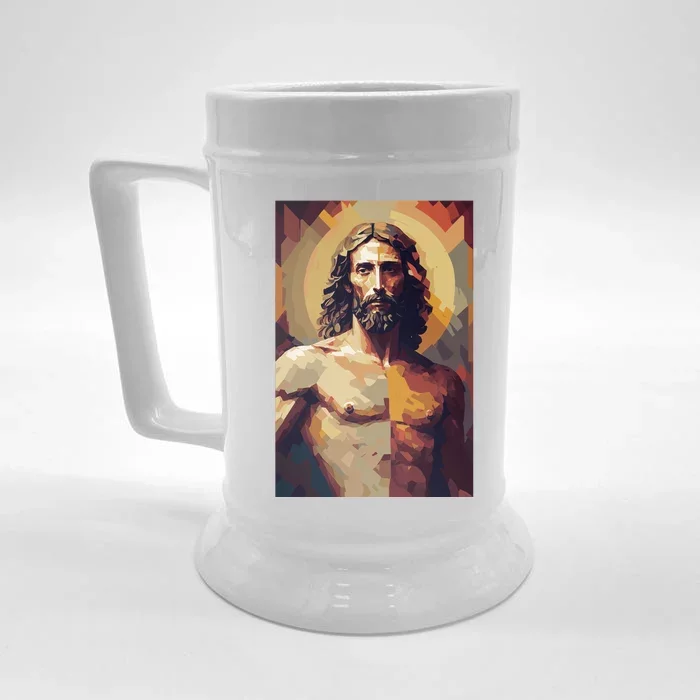 Jesus Christ Stained Glass Art Front & Back Beer Stein