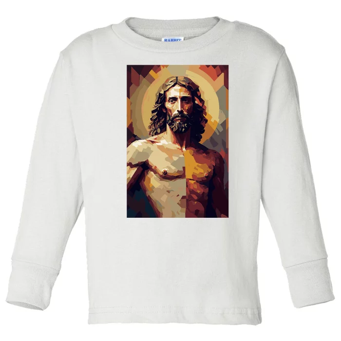 Jesus Christ Stained Glass Art Toddler Long Sleeve Shirt