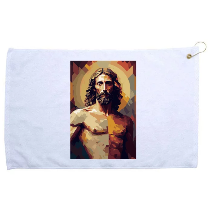 Jesus Christ Stained Glass Art Grommeted Golf Towel