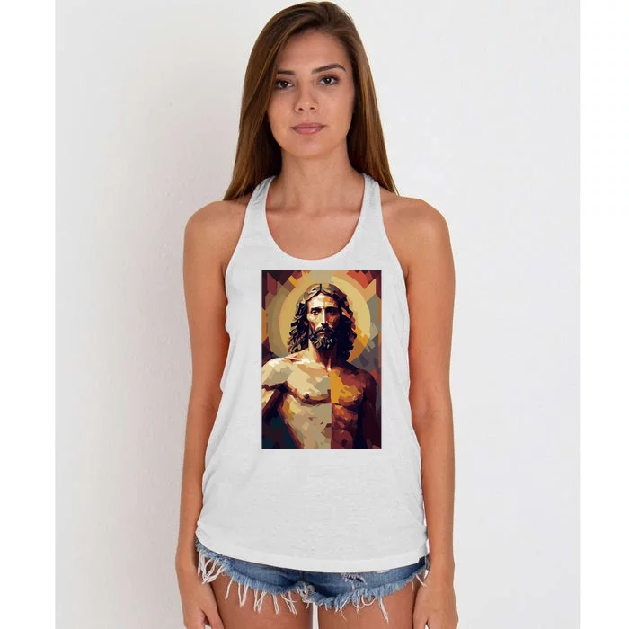 Jesus Christ Stained Glass Art Women's Knotted Racerback Tank