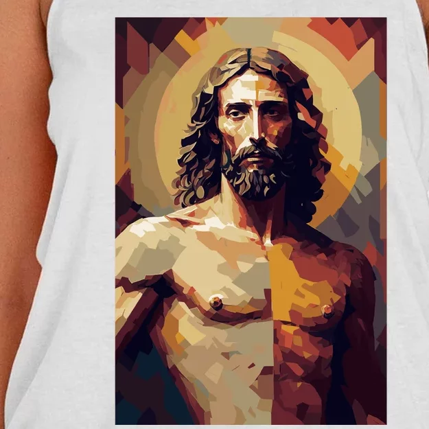 Jesus Christ Stained Glass Art Women's Knotted Racerback Tank