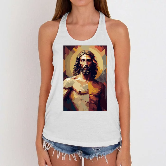 Jesus Christ Stained Glass Art Women's Knotted Racerback Tank