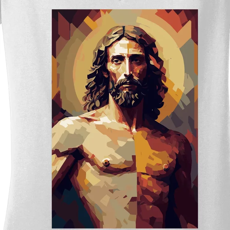 Jesus Christ Stained Glass Art Women's V-Neck T-Shirt