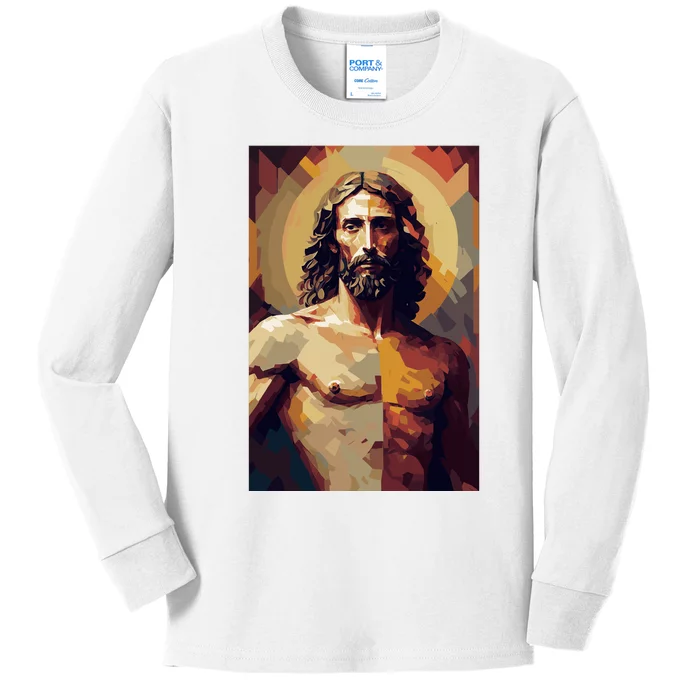 Jesus Christ Stained Glass Art Kids Long Sleeve Shirt