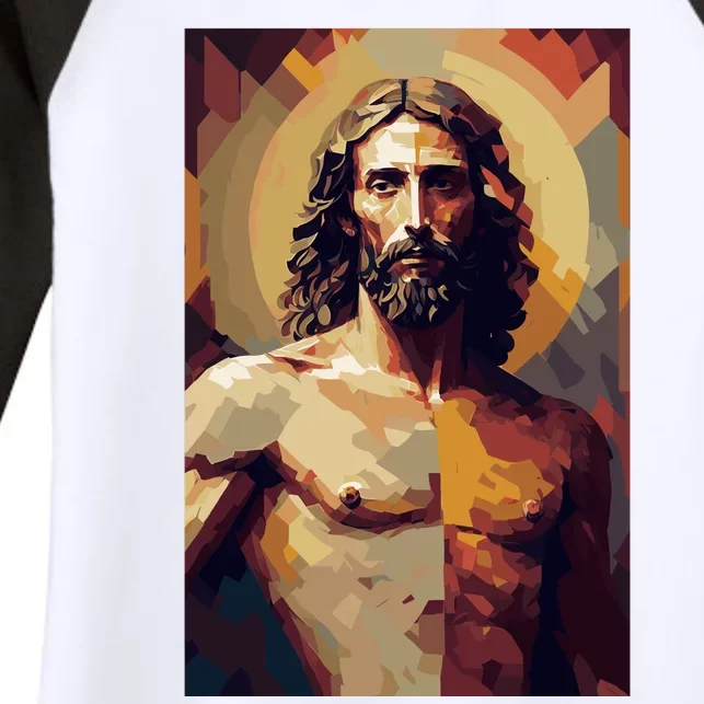 Jesus Christ Stained Glass Art Women's Tri-Blend 3/4-Sleeve Raglan Shirt