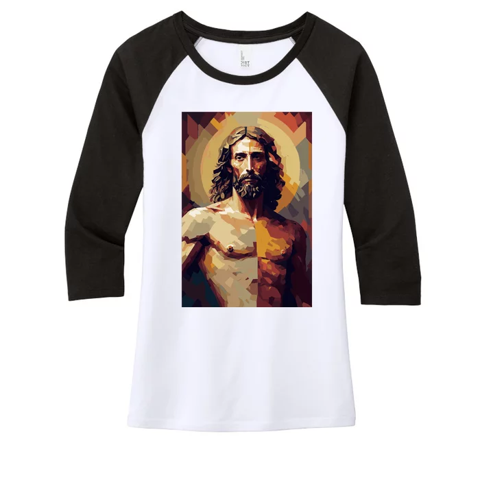 Jesus Christ Stained Glass Art Women's Tri-Blend 3/4-Sleeve Raglan Shirt