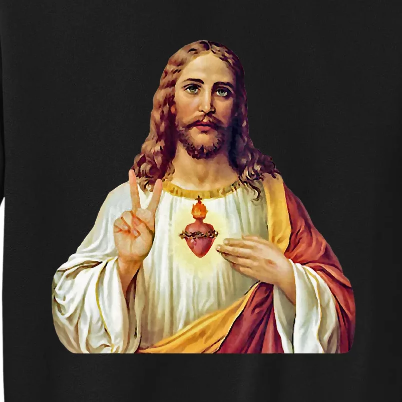 Jesus Christ Sacred Heart Peace Sign Portrait Tall Sweatshirt