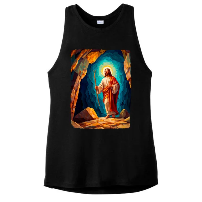 Jesus Christ Scene Portrait Ladies Tri-Blend Wicking Tank