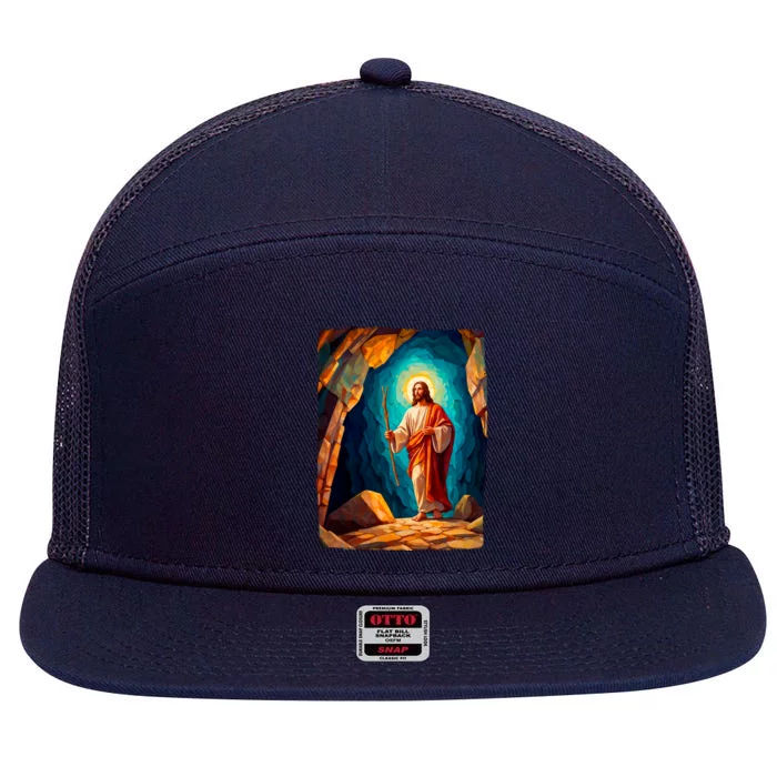 Jesus Christ Scene Portrait 7 Panel Mesh Trucker Snapback Hat