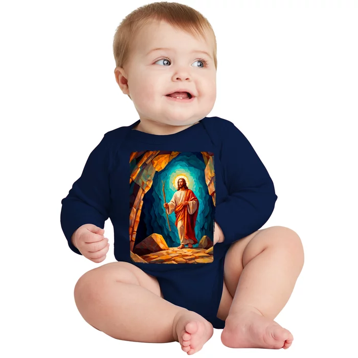 Jesus Christ Scene Portrait Baby Long Sleeve Bodysuit