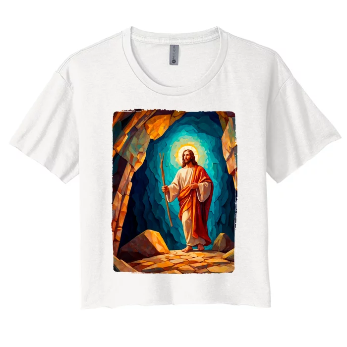 Jesus Christ Scene Portrait Women's Crop Top Tee