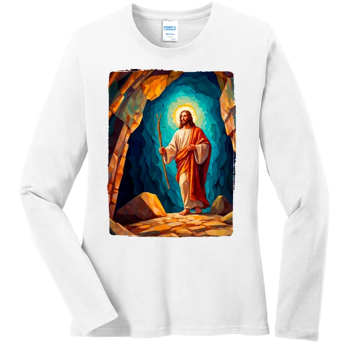 Jesus Christ Scene Portrait Ladies Long Sleeve Shirt