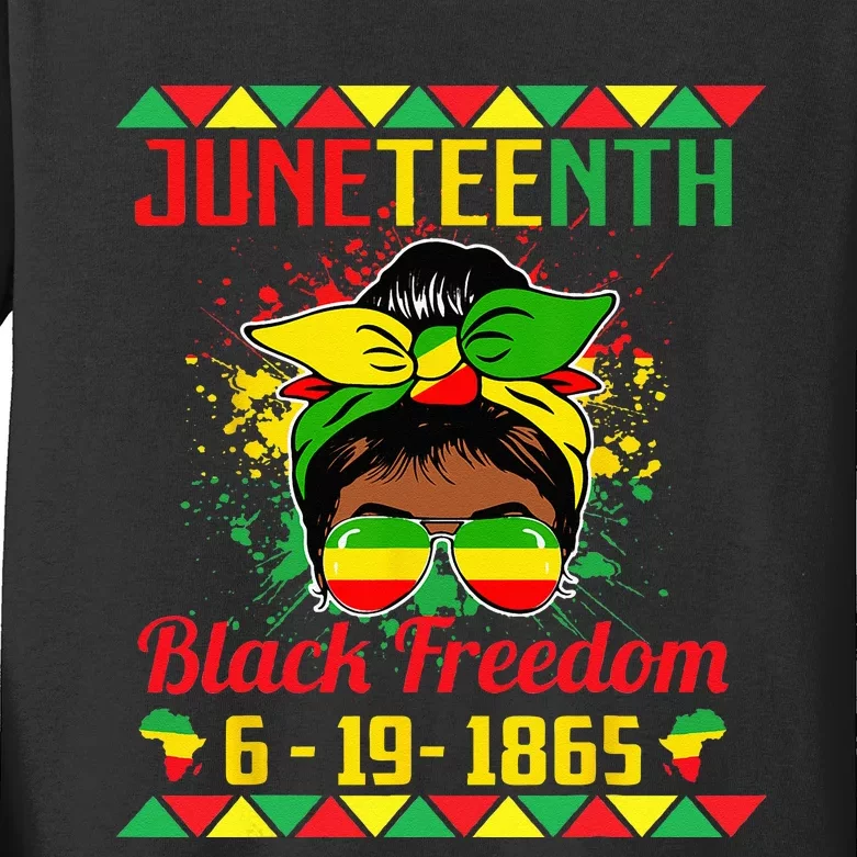 Juneteenth Celebrations through glasses of Bold Black Kids Long Sleeve Shirt