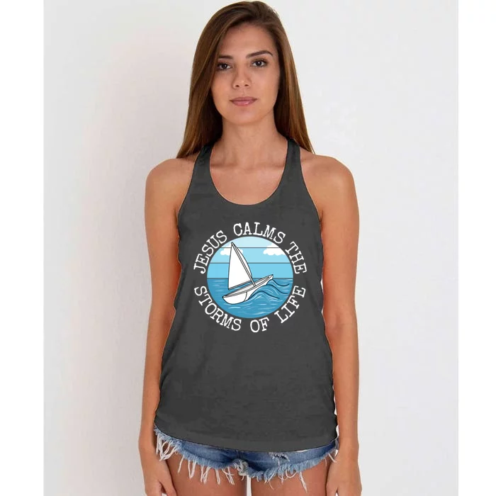 Jesus Calms The Storms Of Life Sailing Christian Sailor Women's Knotted Racerback Tank