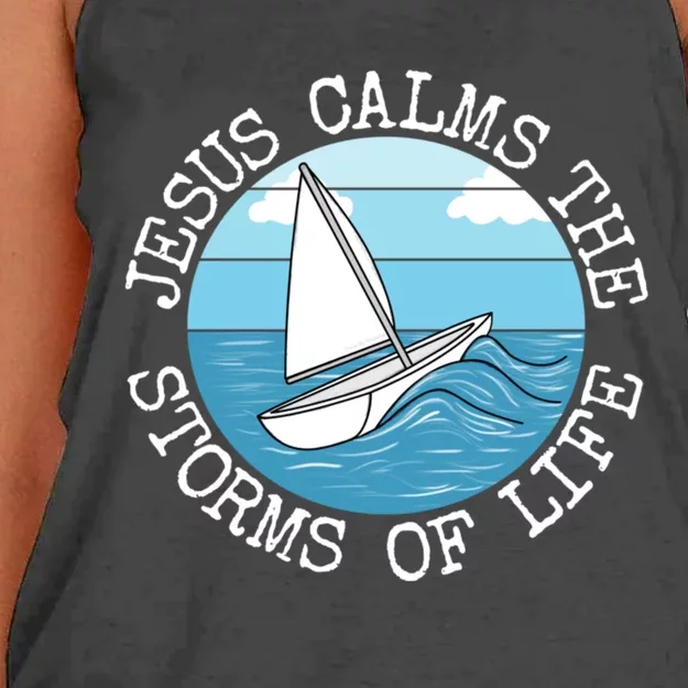 Jesus Calms The Storms Of Life Sailing Christian Sailor Women's Knotted Racerback Tank