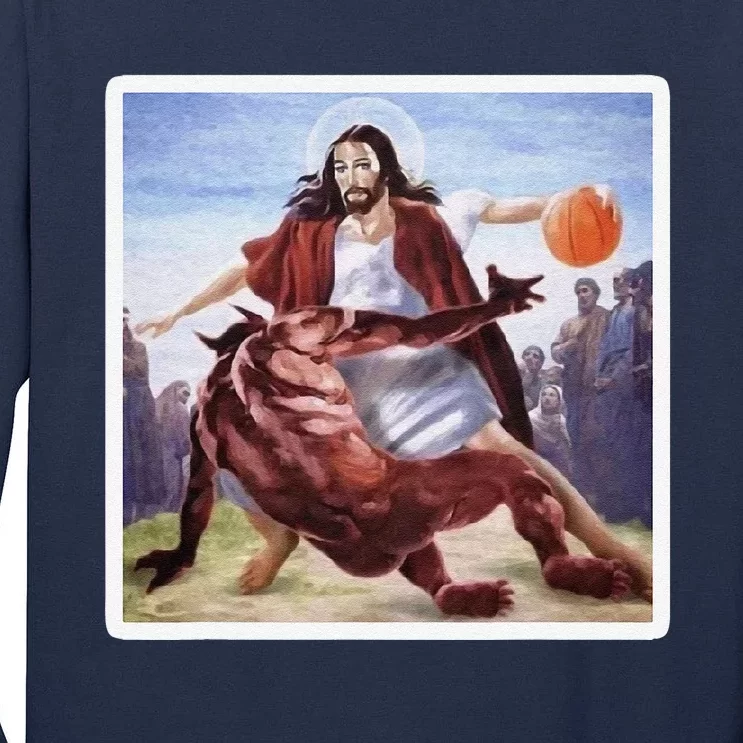 Jesus Crossing Up Satan Basketball Tall Long Sleeve T-Shirt