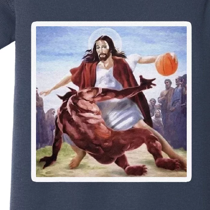 Jesus Crossing Up Satan Basketball Baby Bodysuit