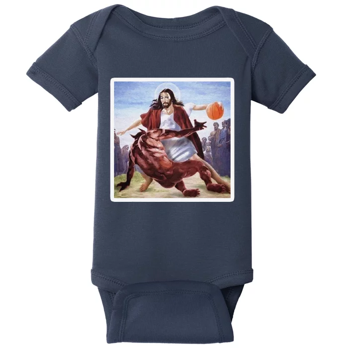 Jesus Crossing Up Satan Basketball Baby Bodysuit