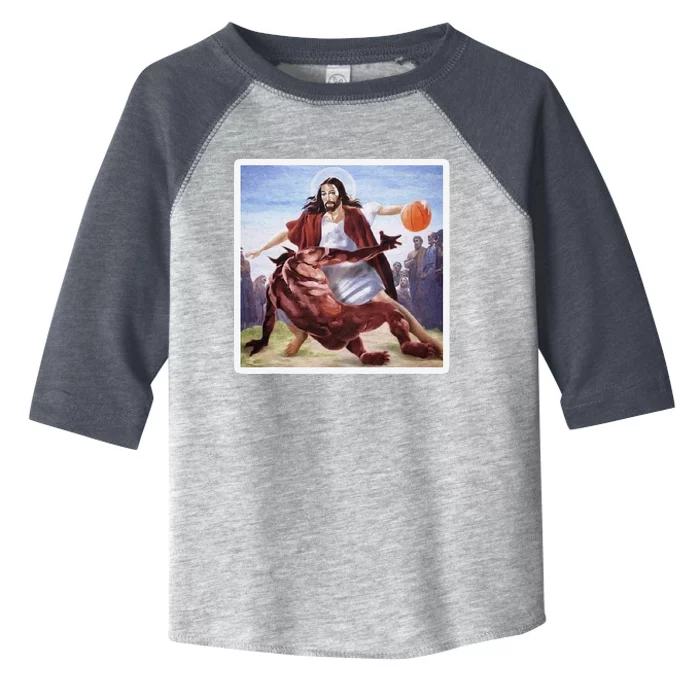 Jesus Crossing Up Satan Basketball Toddler Fine Jersey T-Shirt