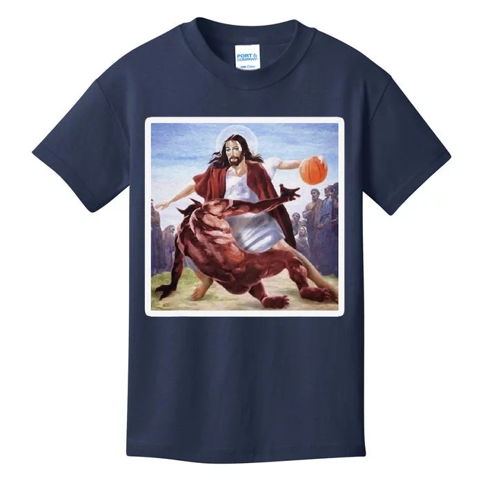 Jesus Crossing Up Satan Basketball Kids T-Shirt